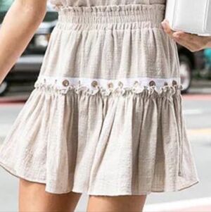 Misa Los Angeles Alana Tan Ruffled Embellished Mini Skirt
